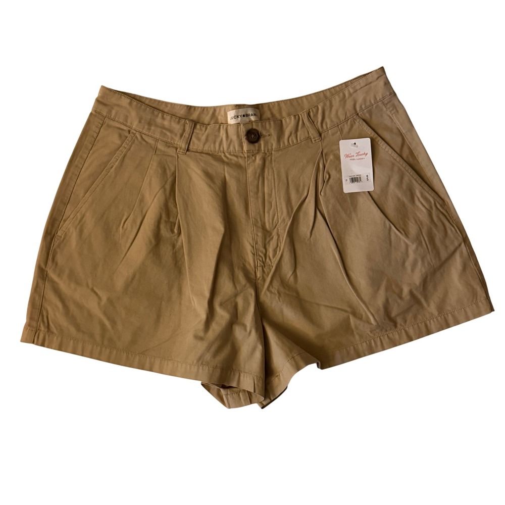 Lucky Brand Pleated Chino Shorts Womens 12 Tan New Khaki‎ High Rise Cotton